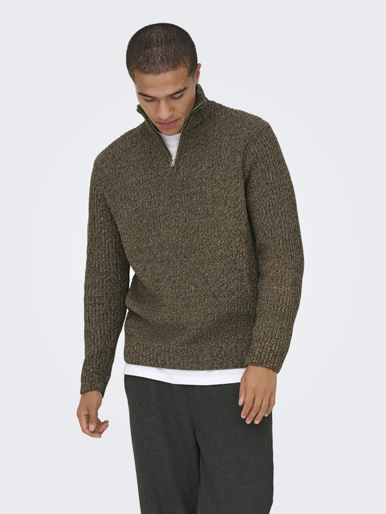 Onsjoin Reg Ls High Neck Knit Camp - Bruin Dessin