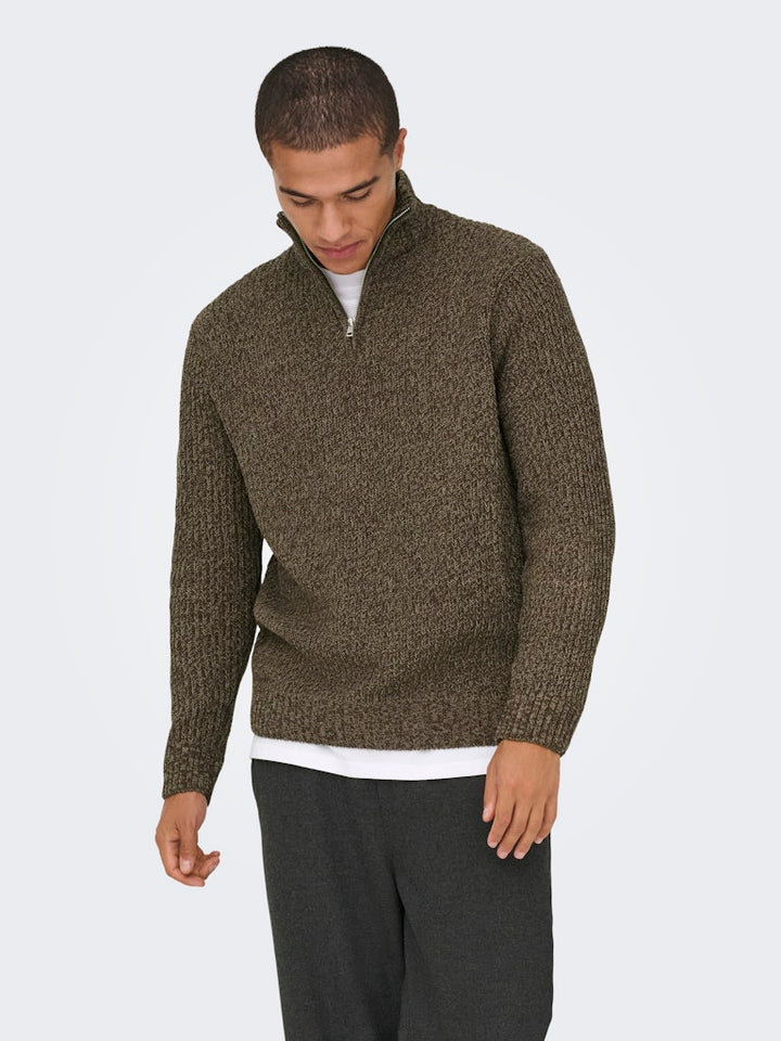 Onsjoin Reg Ls High Neck Knit Camp - Bruin Dessin
