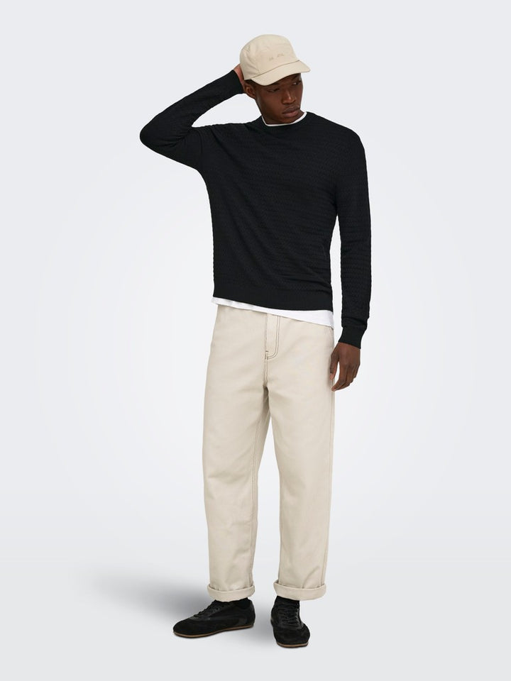 Onsloui Ls Structure Crew Reg Noos - Zwart