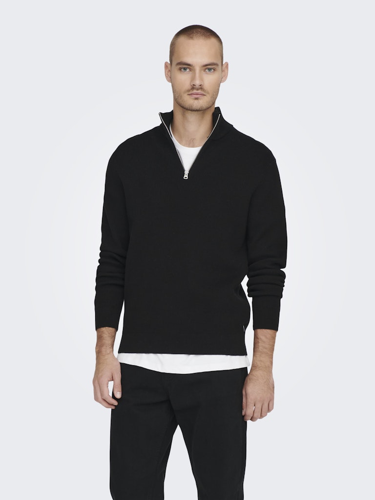 Onsphil Reg 12 Struc Half Zip Knit - Zwart