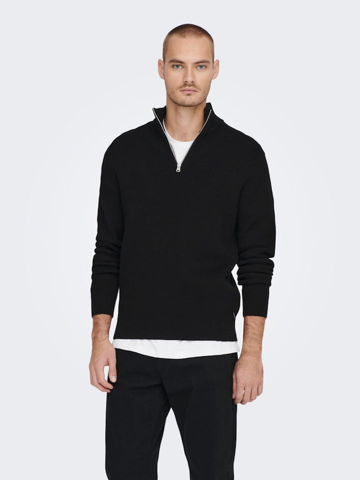 Onsphil Reg 12 Struc Half Zip Knit - Zwart