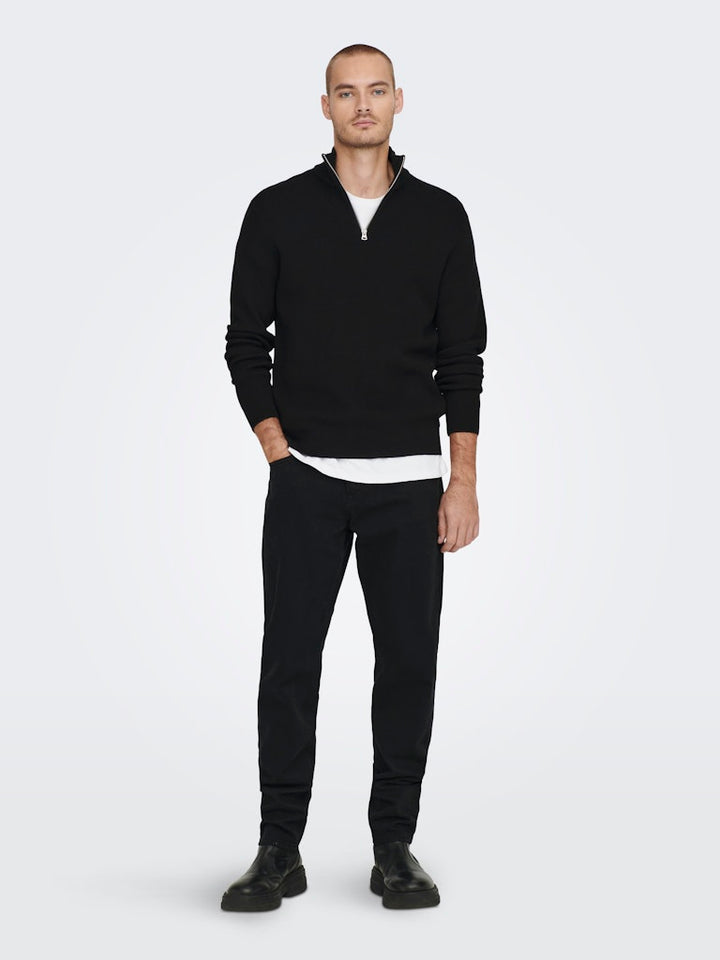 Onsphil Reg 12 Struc Half Zip Knit - Zwart