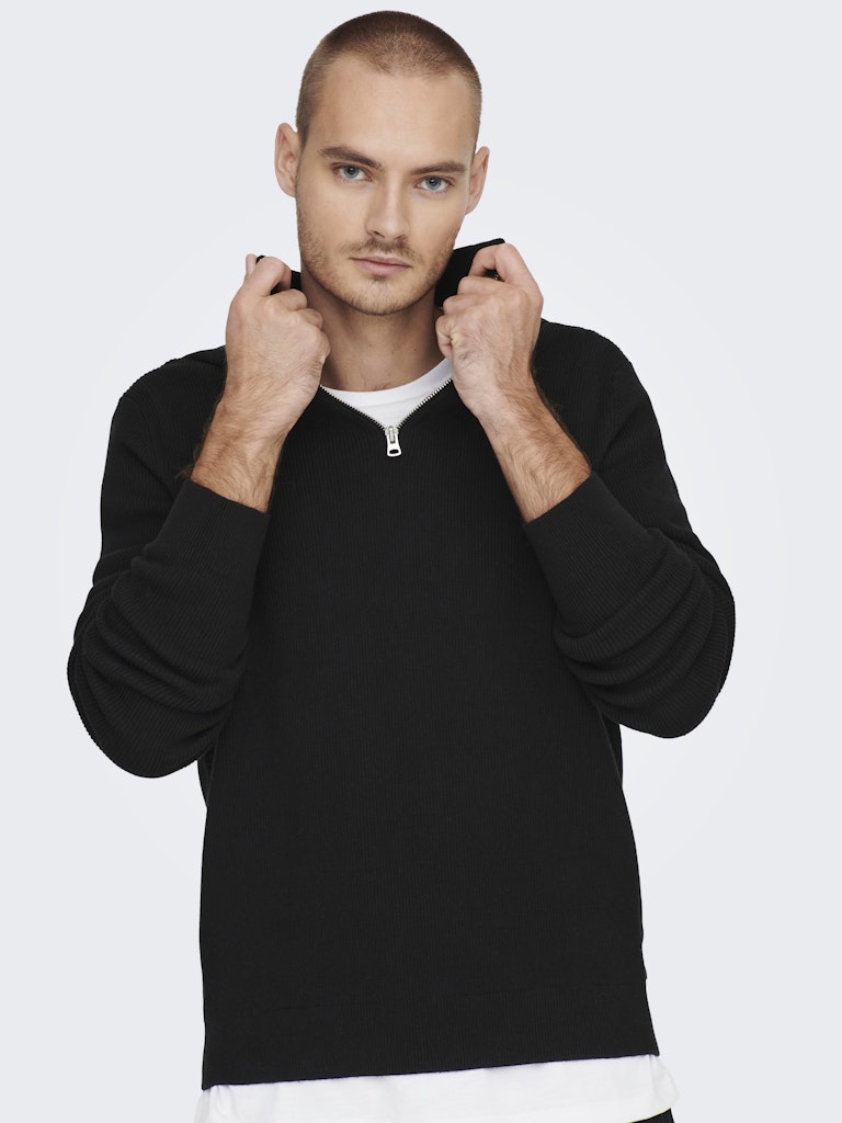 Onsphil Reg 12 Struc Half Zip Knit - Zwart