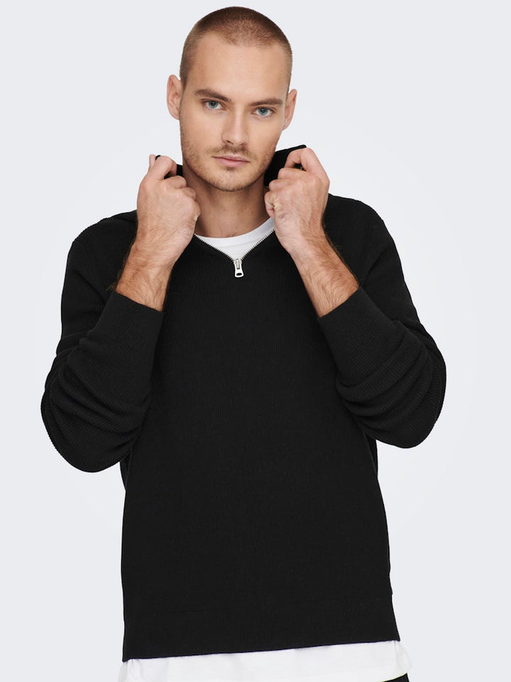 Onsphil Reg 12 Struc Half Zip Knit - Zwart