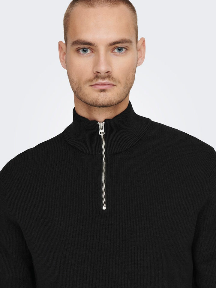 Onsphil Reg 12 Struc Half Zip Knit - Zwart