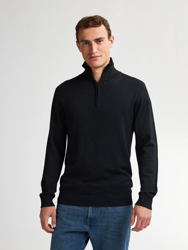 Men Knitwear Collar Basic - Zwart