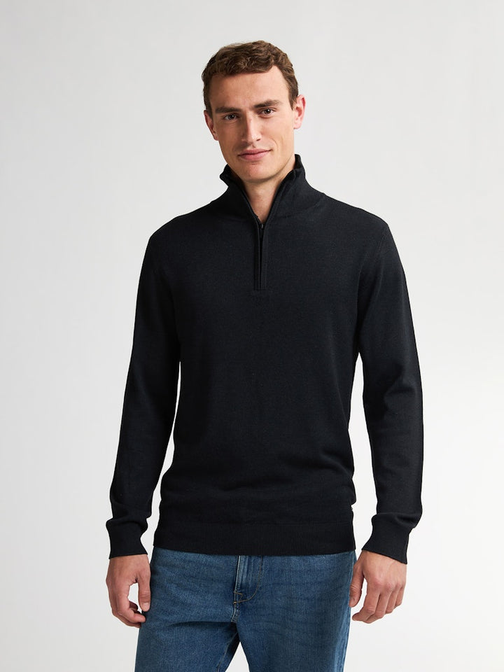 Men Knitwear Collar Basic - Zwart
