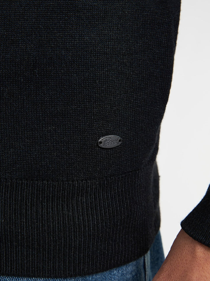 Men Knitwear Collar Basic - Zwart