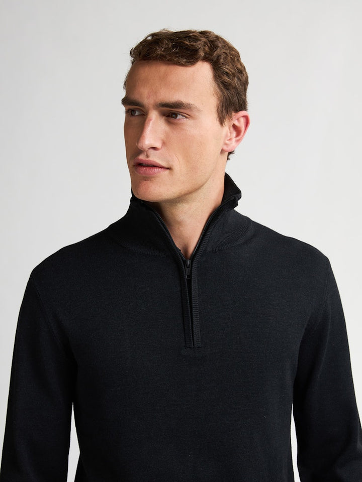 Men Knitwear Collar Basic - Zwart