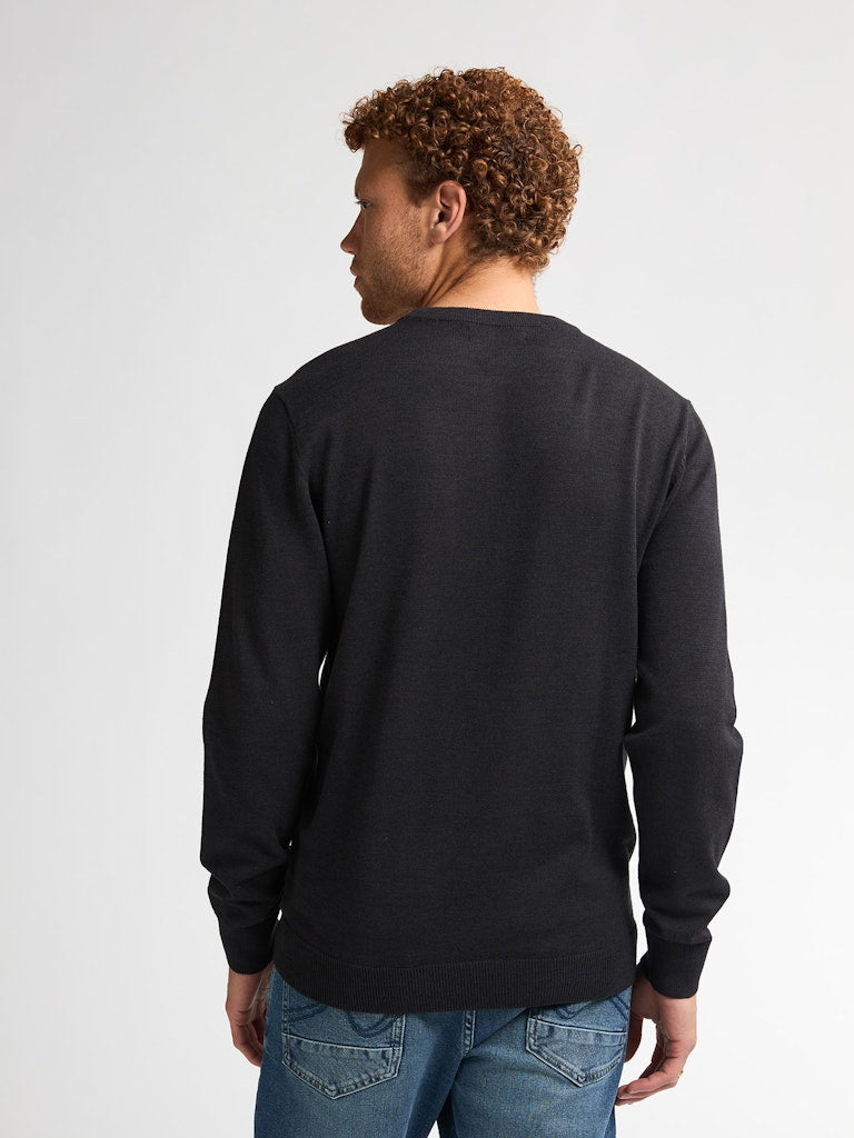 Men Knitwear Round Neck Basic - Zwart