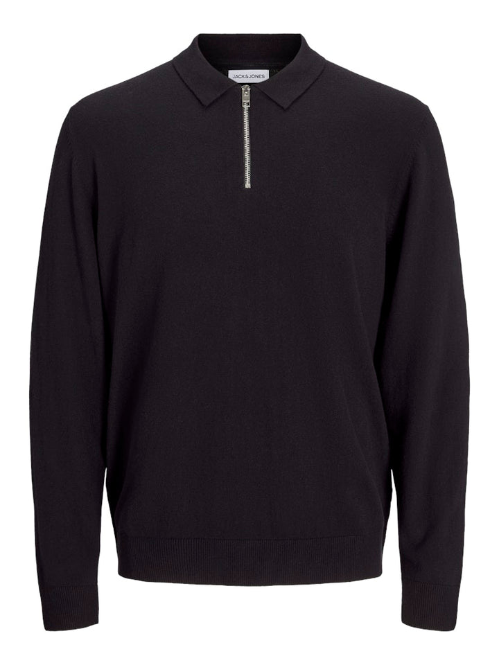 Jjeemil Knit Polo Half Zip Ls Noos - Zwart