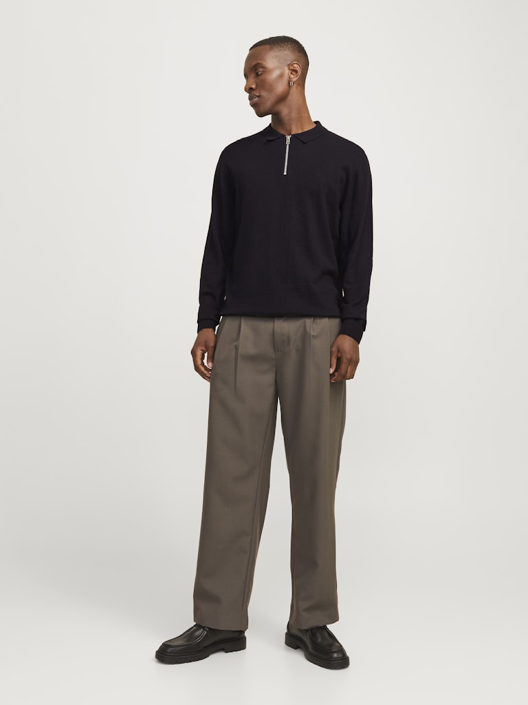 Jjeemil Knit Polo Half Zip Ls Noos - Zwart
