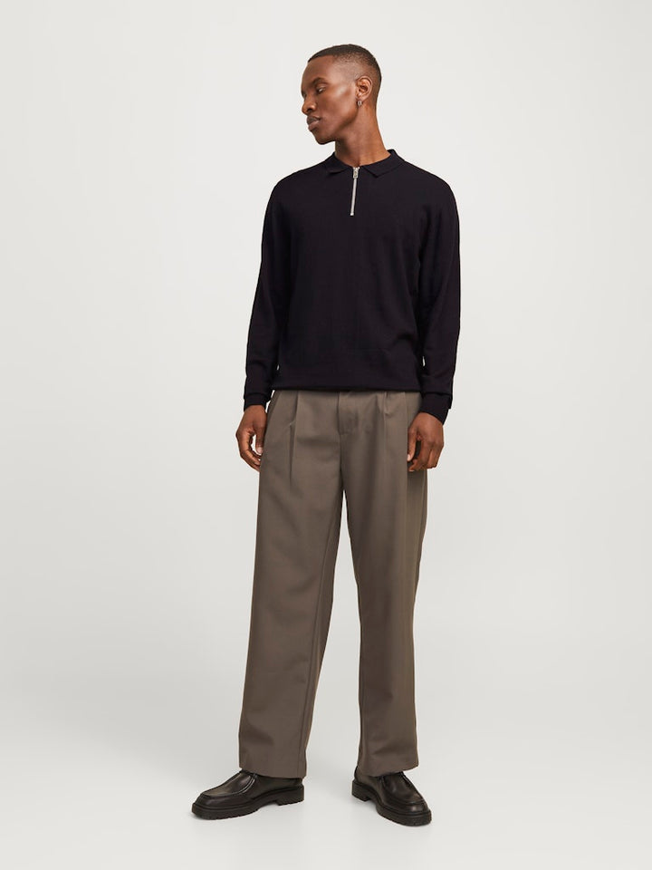 Jjeemil Knit Polo Half Zip Ls Noos - Zwart