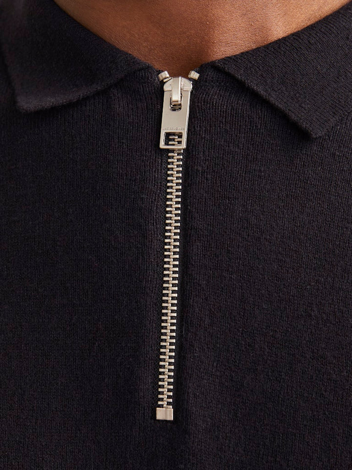 Jjeemil Knit Polo Half Zip Ls Noos - Zwart