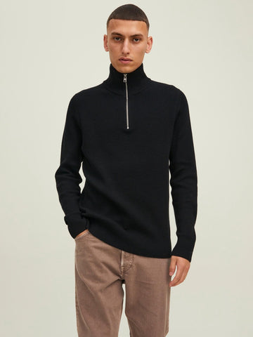 JPRPERFECT KNIT HALF ZIP SN - Zwart Truien Jack & Jones 