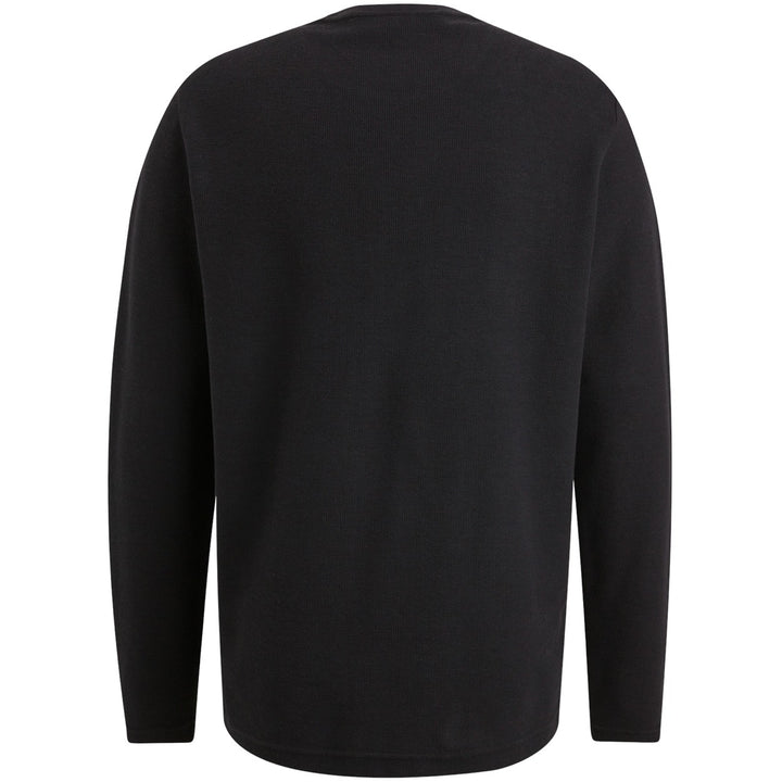 Long Sleeve R-neck Structured Piqu - Zwart