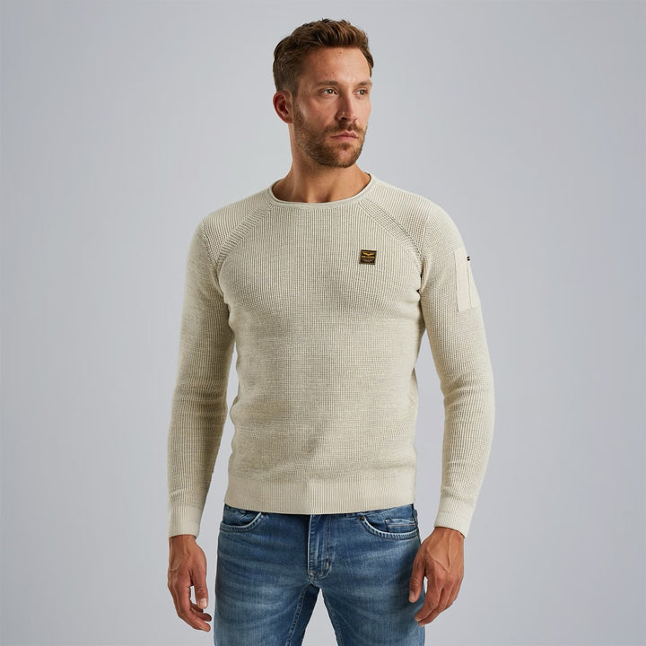 R-neck Cotton Rib Melee Knit - Lichtgrijs