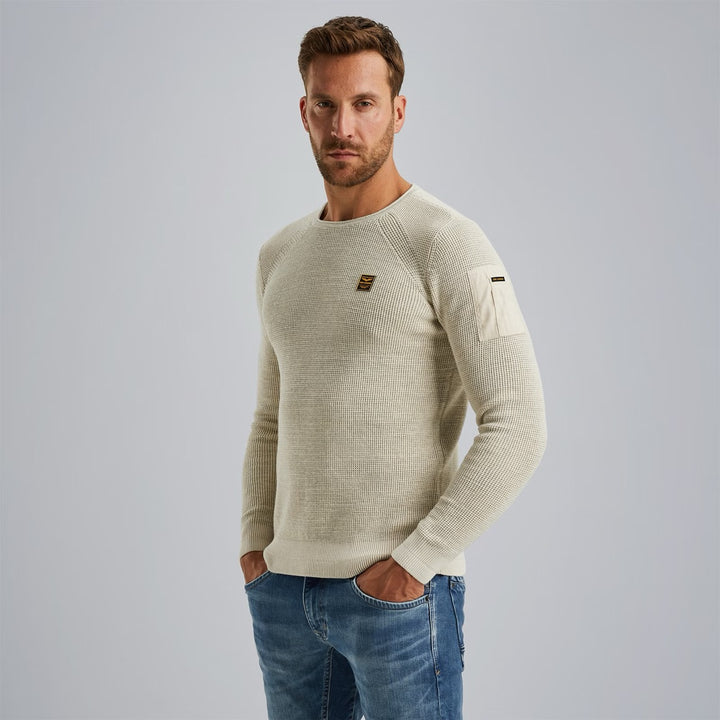 R-neck Cotton Rib Melee Knit - Lichtgrijs