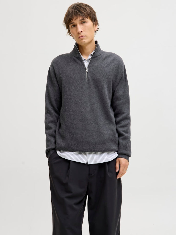 Jprblamilano Stitch Knit Half Zip Sn - Antraciet