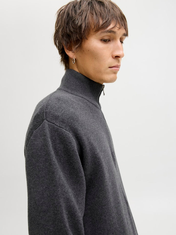 Jprblamilano Stitch Knit Half Zip Sn - Antraciet