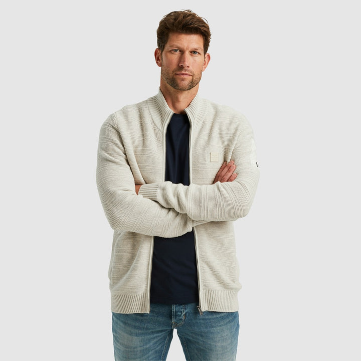 Zip Jacket Cotton Structure Knit - Beige