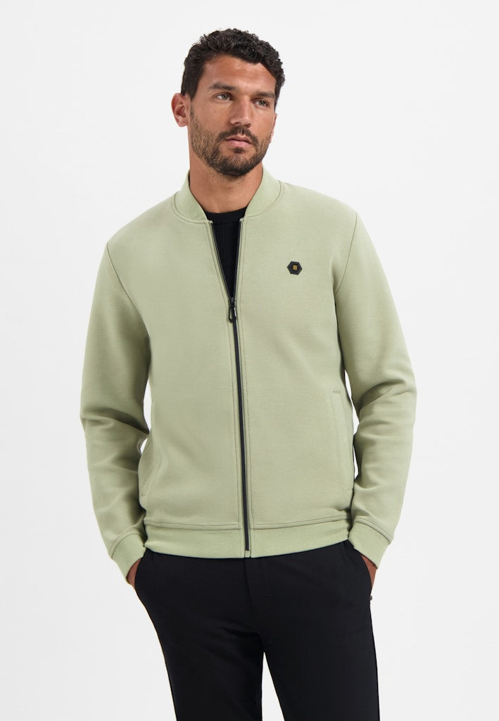 Sweater Full Zipper Pique Bomber - Olijf