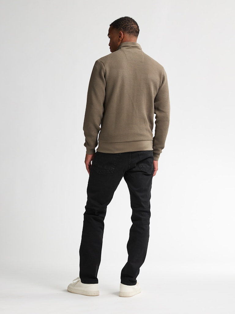 Men Sweater Collar Zip - Olijf