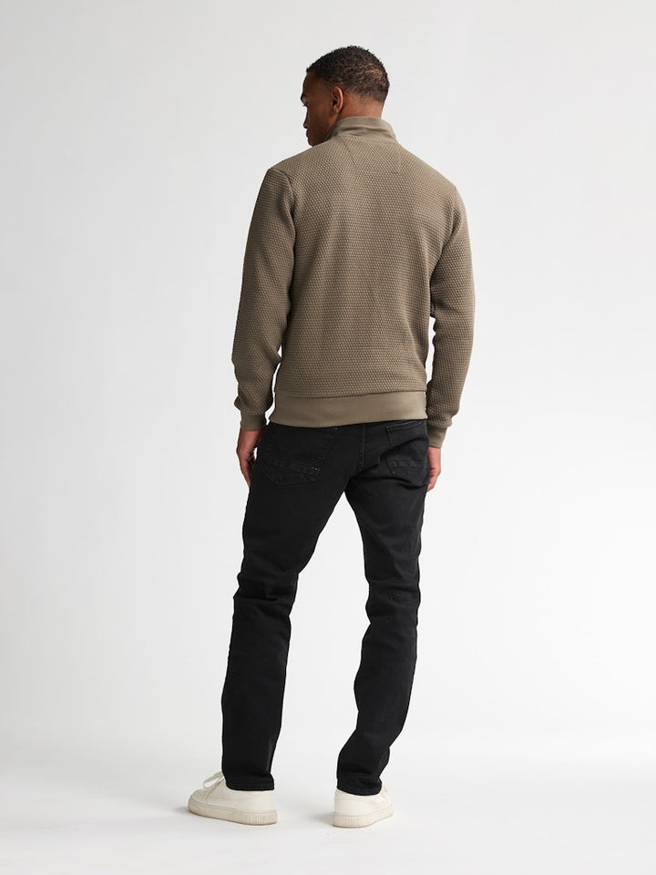 Men Sweater Collar Zip - Olijf