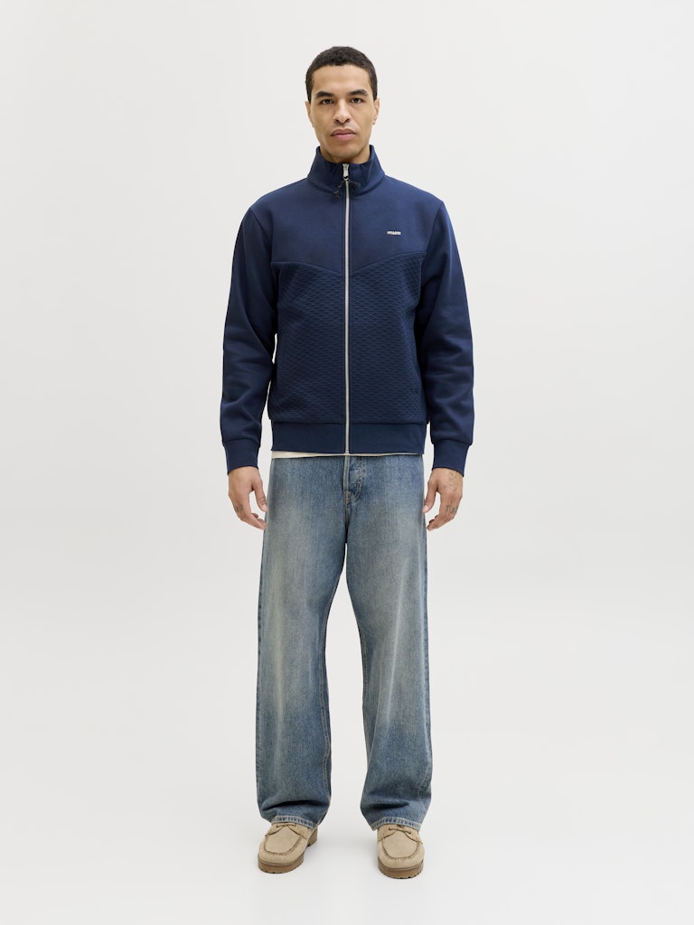 Jprblufrankie Sweat Zip High Neck Smu - Navy