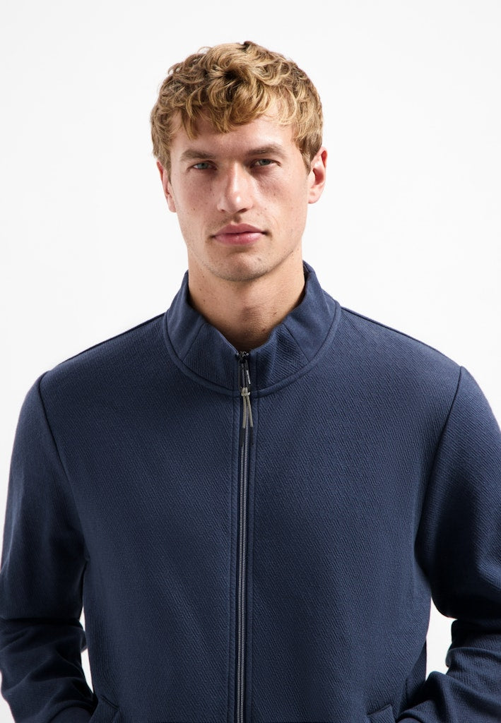 Sweater Full Zip Stand Up-collar Relief - Navy