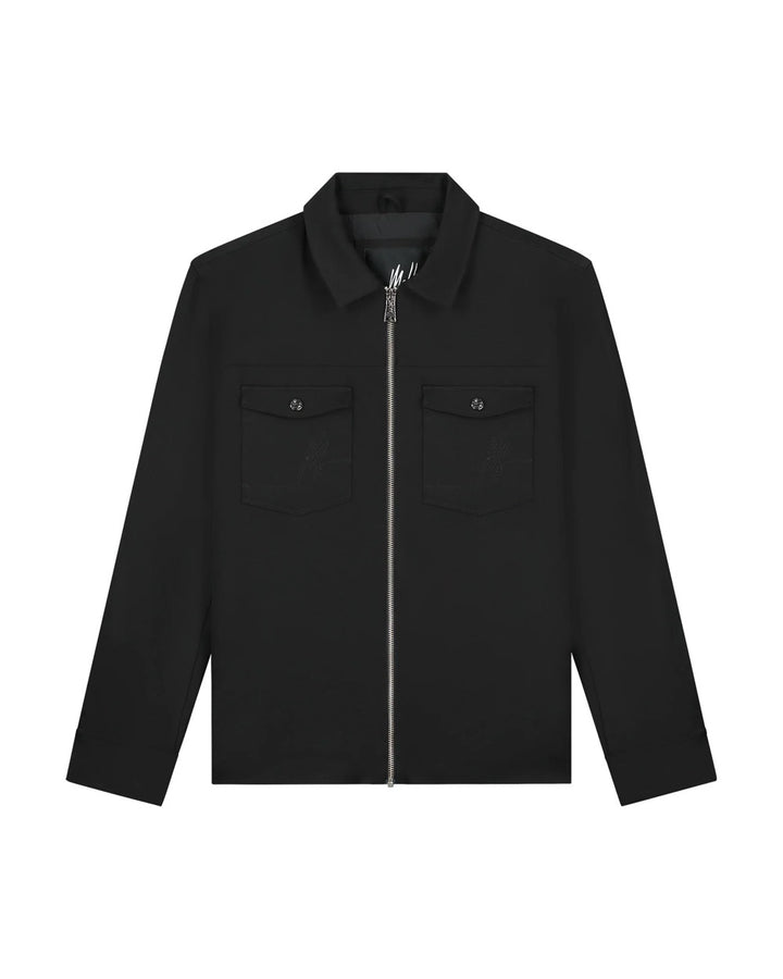 Textured Zip Overshirt - Zwart