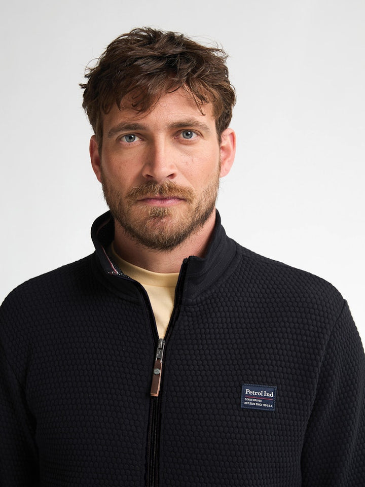 Men Sweater Collar Zip - Zwart