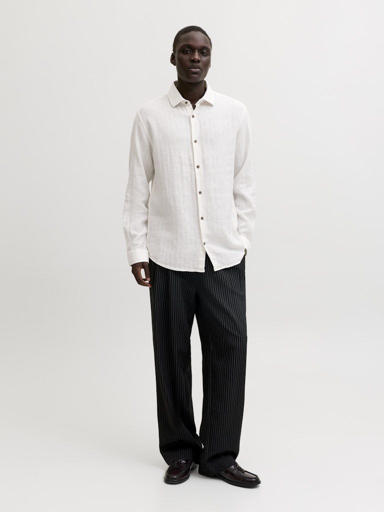 Jprblaparker Linen Blend L/s Shirt - Off-white