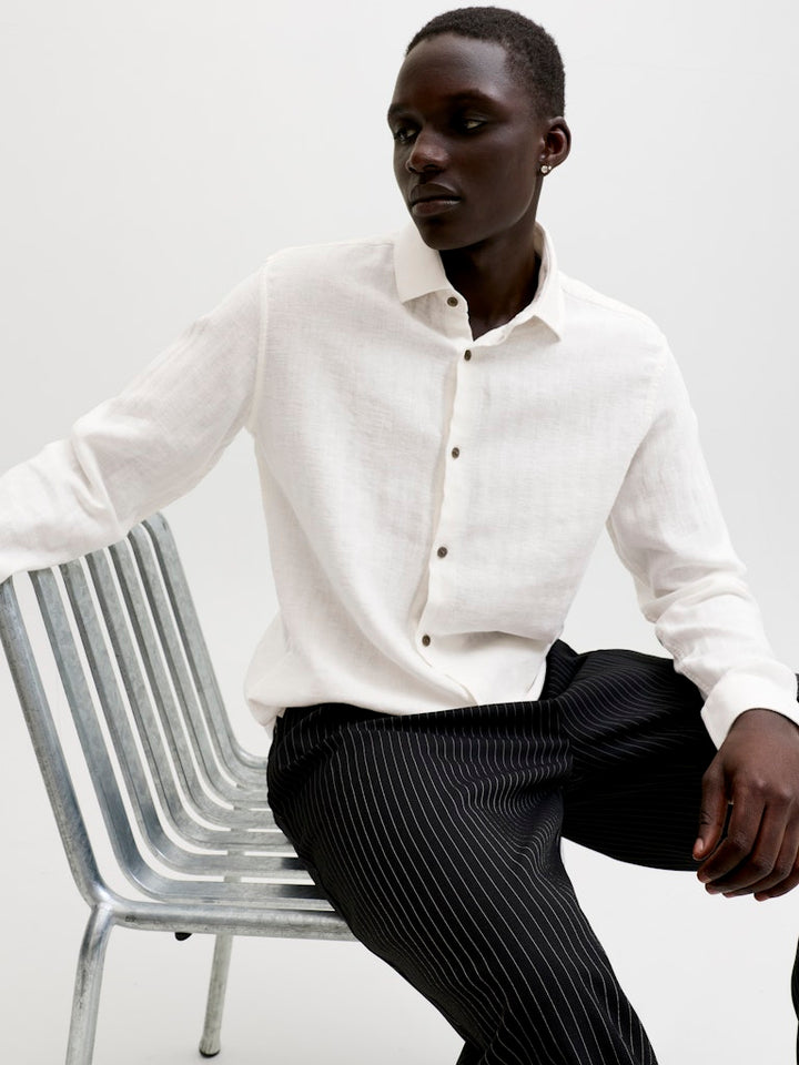 Jprblaparker Linen Blend L/s Shirt - Off-white