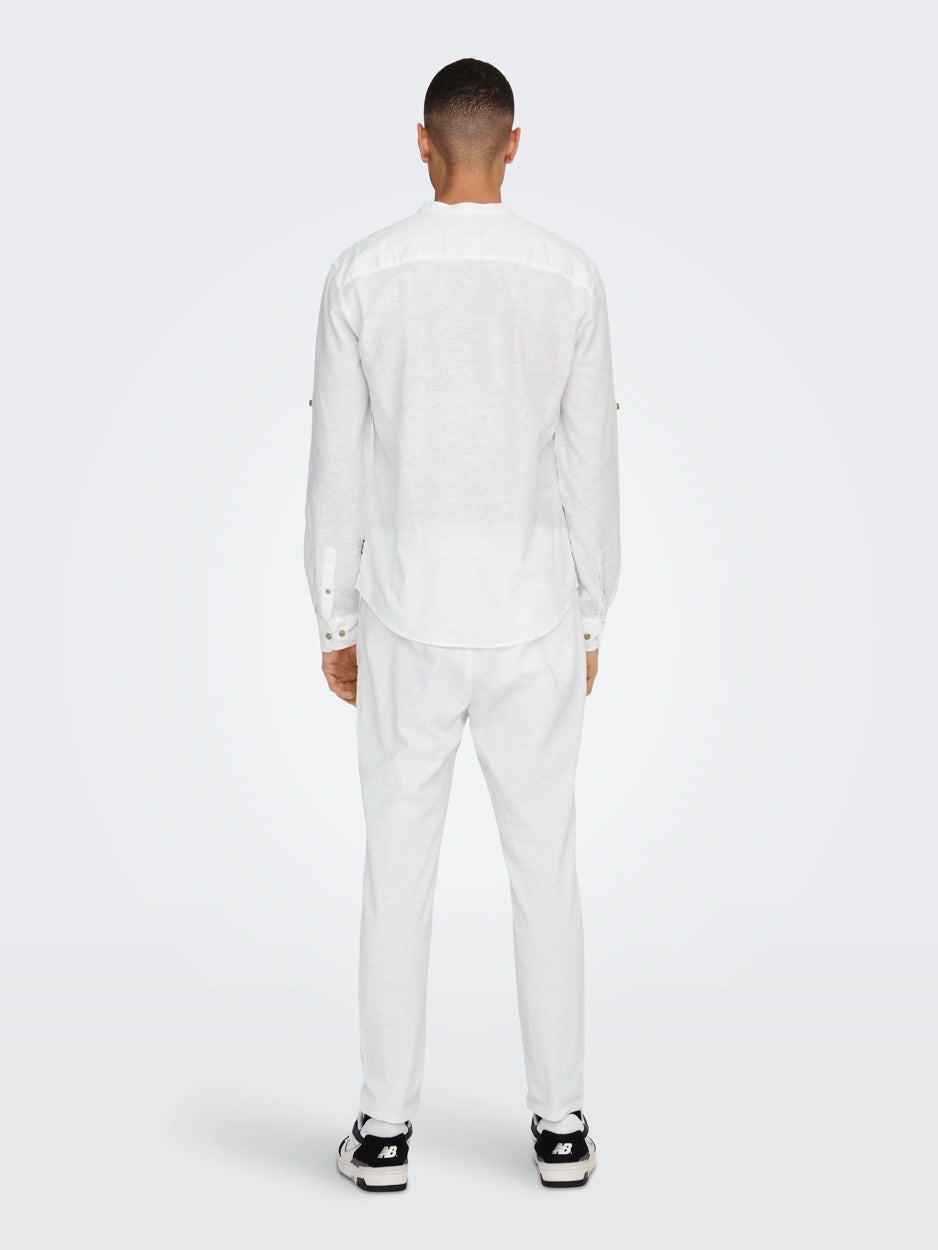 Onscaiden Ls Halfplackt Linen Shirt - Off-white