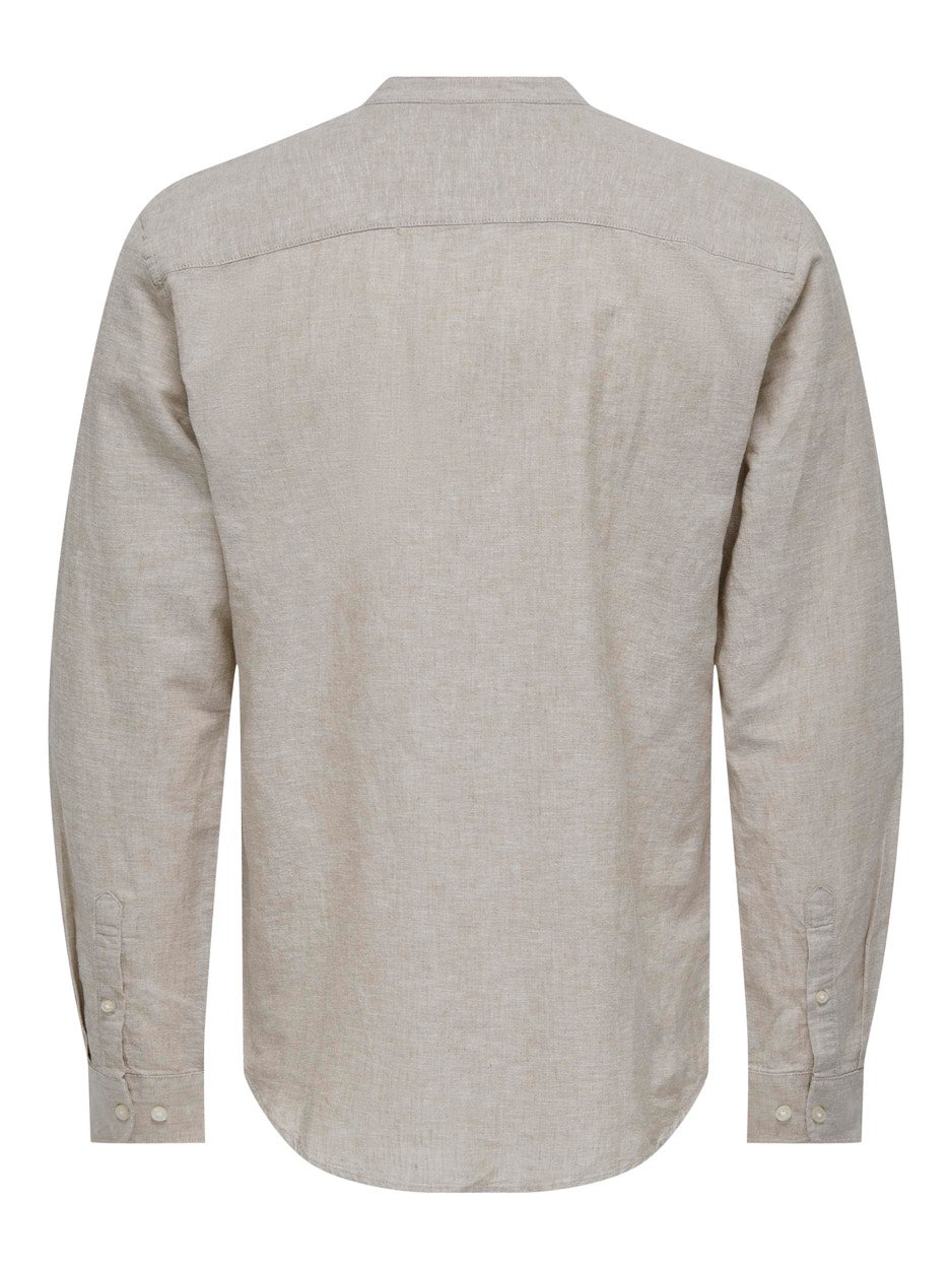 Onscaiden Ls Halfplackt Linen Shirt - Zand
