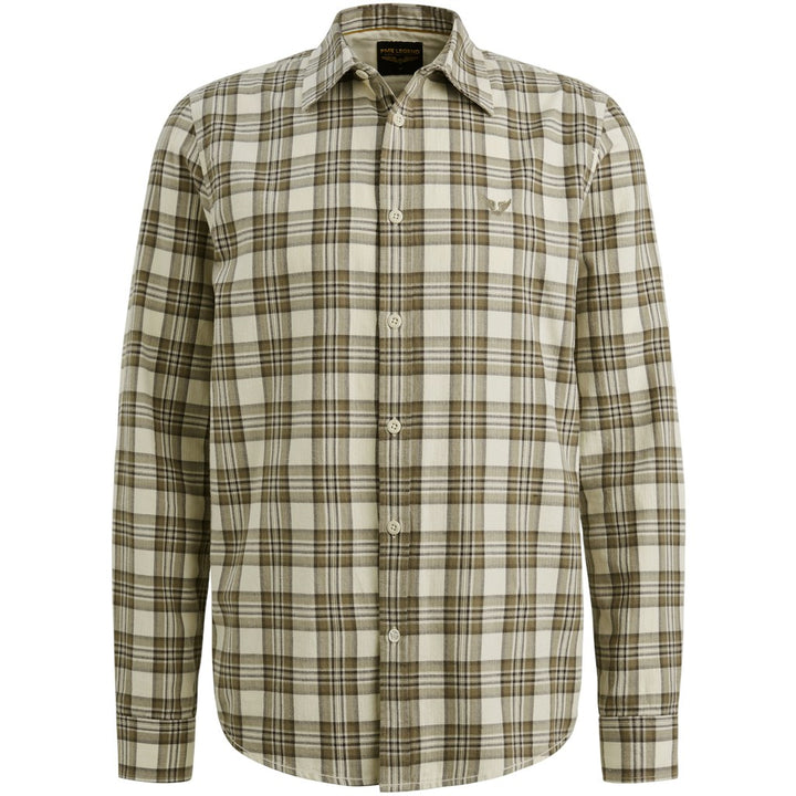Long Sleeve Shirt Herringbone Yarn - Ecru Dessin