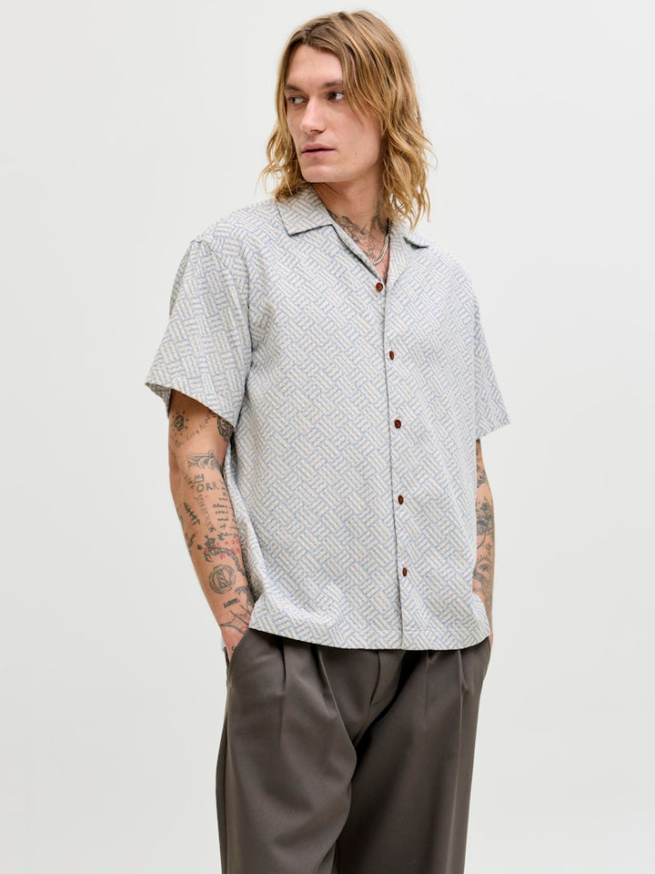 Jprbluwinson Print Dobby S/s Shirt Ln - Ecru Dessin