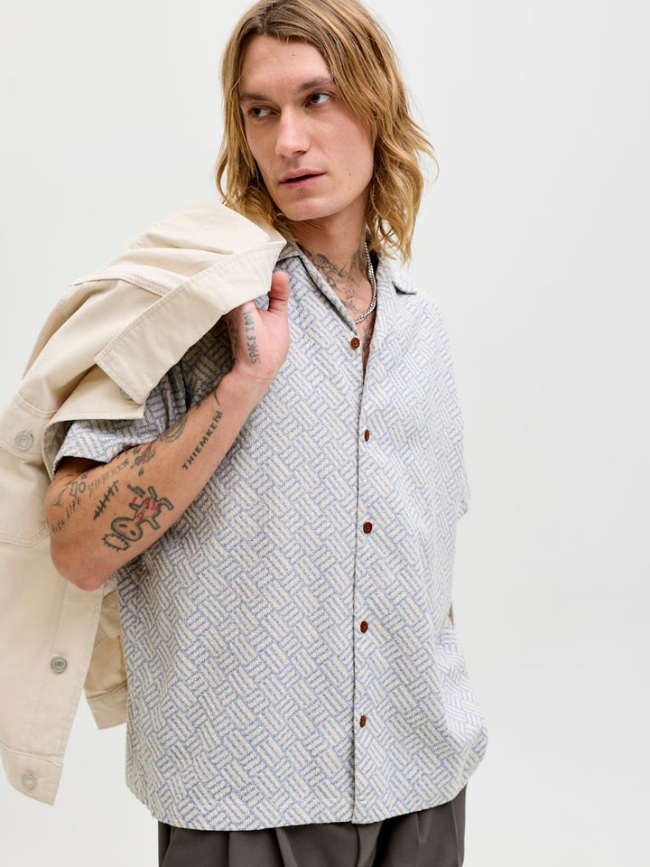 Jprbluwinson Print Dobby S/s Shirt Ln - Ecru Dessin