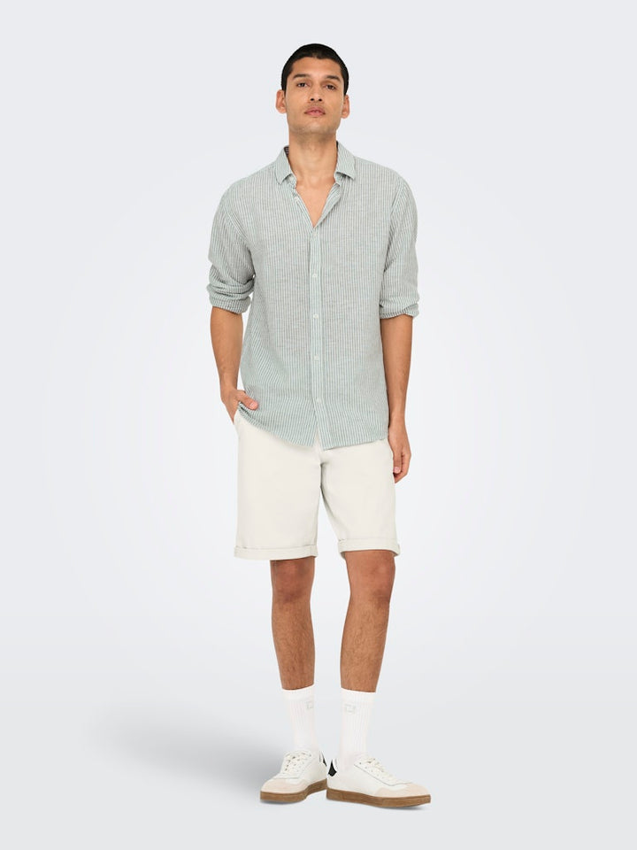 Onscaiden Life Ls Stripe Linen - Wit Dessin