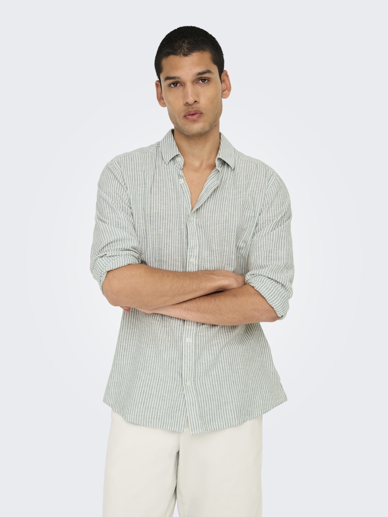 Onscaiden Life Ls Stripe Linen - Wit Dessin