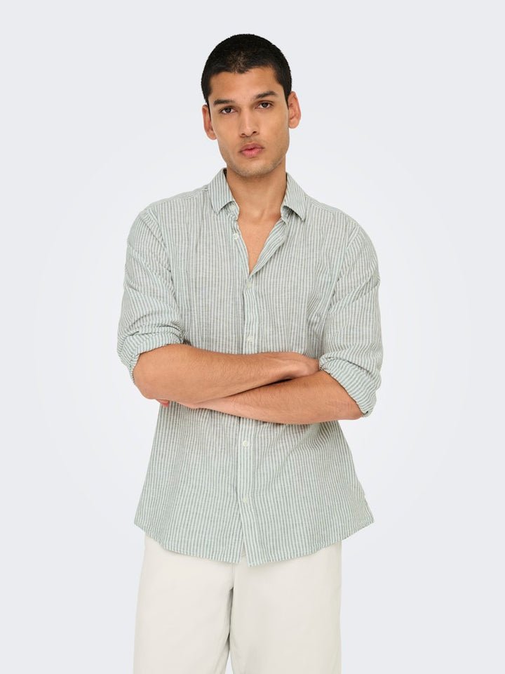 Onscaiden Life Ls Stripe Linen - Wit Dessin