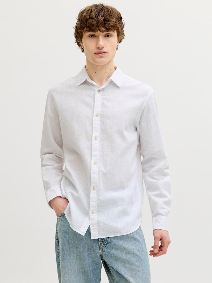 Jjesummer Linen Blend Shirt L/s Sn - Wit Dessin