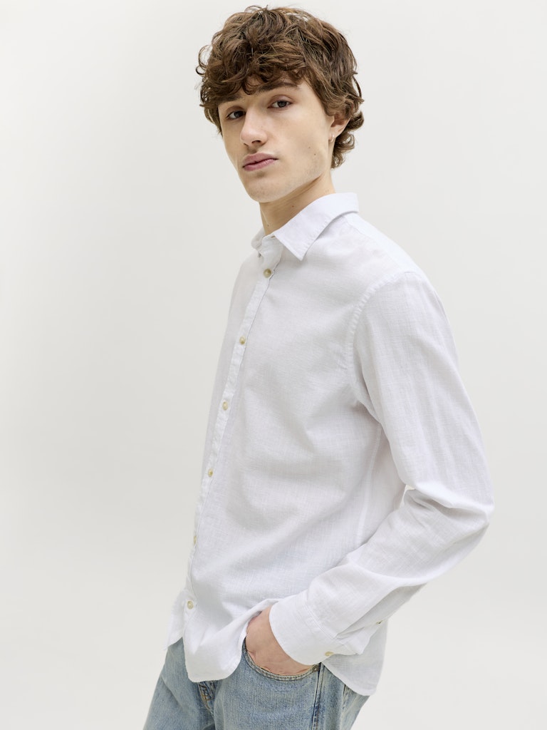 Jjesummer Linen Blend Shirt L/s Sn - Wit Dessin