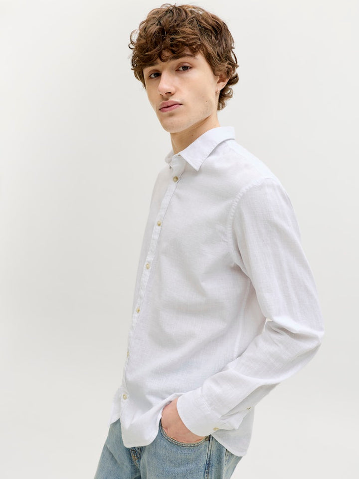 Jjesummer Linen Blend Shirt L/s Sn - Wit Dessin