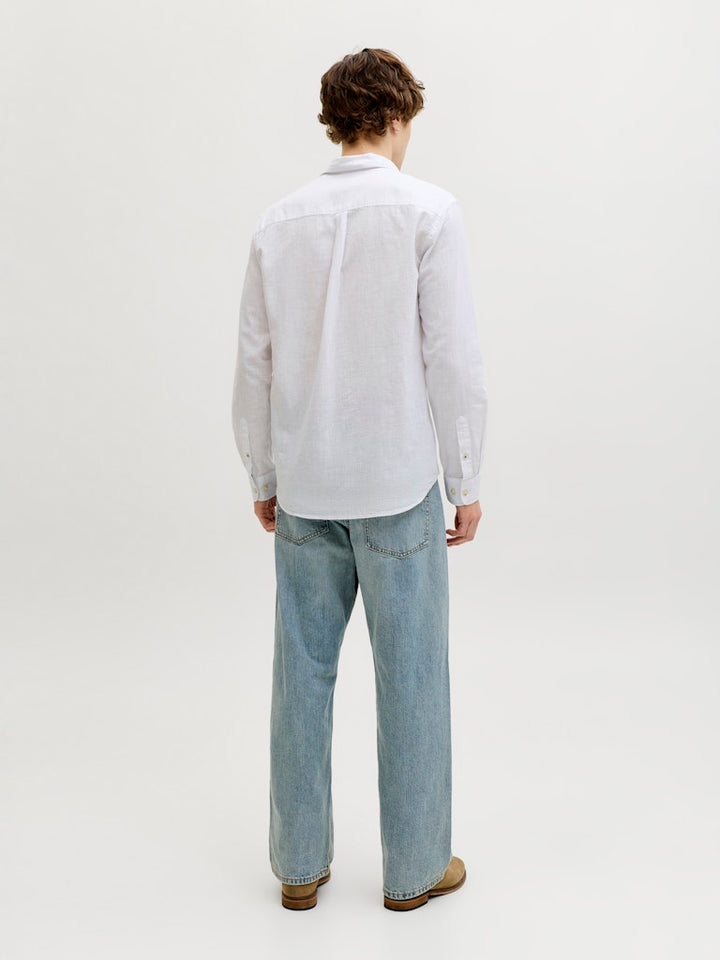 Jjesummer Linen Blend Shirt L/s Sn - Wit Dessin