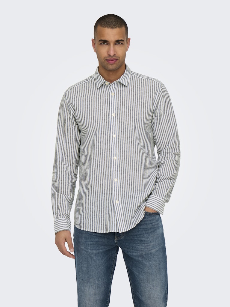 Onscaiden Life Ls Stripe Linen - Wit Dessin