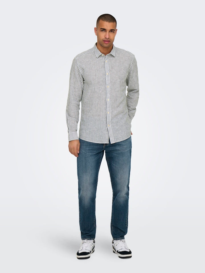 Onscaiden Life Ls Stripe Linen - Wit Dessin