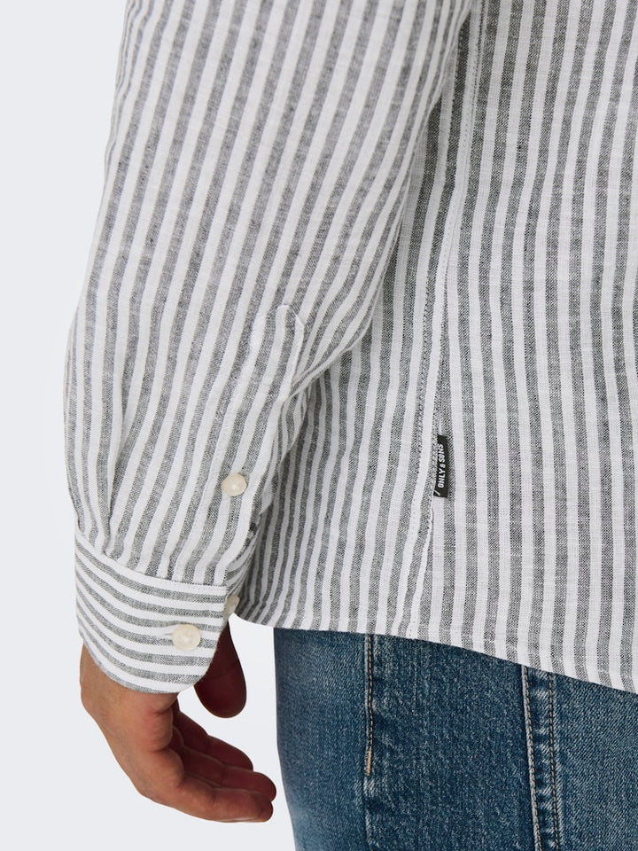 Onscaiden Life Ls Stripe Linen - Wit Dessin