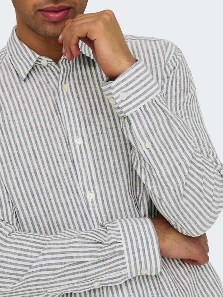 Onscaiden Life Ls Stripe Linen - Wit Dessin